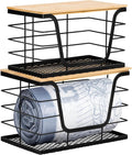 Wetheny 2 Pack Trash Bag Holder, Wall Mounted Garbage Bag Dispenser with Bamboo Top and Mesh Bottom, Stackable Storage for Kitchen Laundry Organization, Black