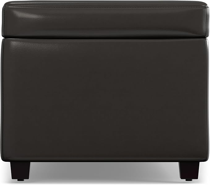 SIMPLIHOME Avalon 44 inch Wide Contemporary Rectangle Lift Top Rectangular Storage Ottoman in Tanners Brown Vegan Faux Leather, Assembled, for the Living Room, Entryway and Family Room.