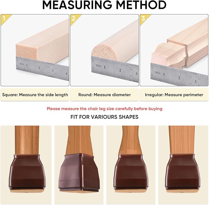 BALEINE 16 Pack Silicone Chair Leg Floor Protectors, Stool Leg Protectors Cap, Non-Slip Chair Leg Caps for Hardwood Floors (Brown & Small (Square), 16 Pack)