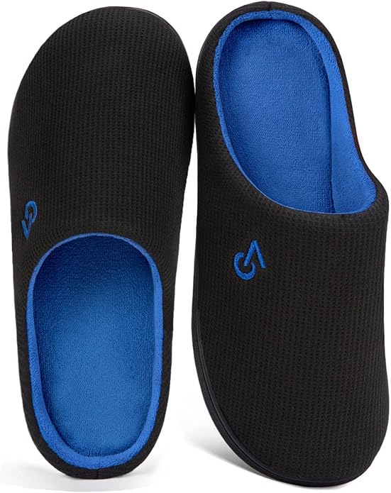 VeraCosy Men's Two-Tone Memory Foam House Slippers Indoor Outdoor Durable Rubber Sole