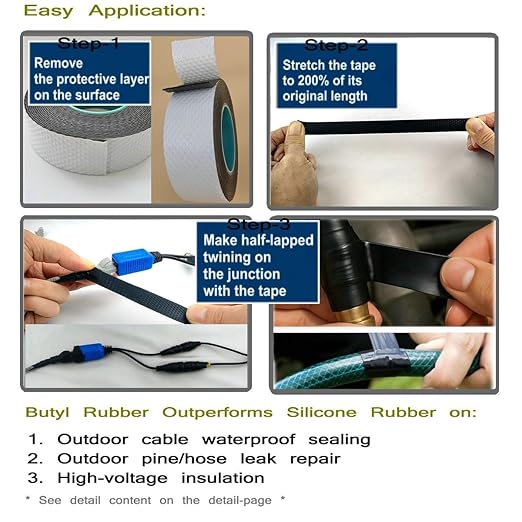 4 Rolls Butyl Rubber Self-Fusing Tape | IP67 Waterproof & 35KV Insulated | Extreme Cold/Hot Resistance (-4°F to 194°F) | for Electrical Joints, Pipe Leaks, Handlebar Grip Wrap (1" x10FT)