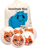 Wool Dryer Balls Organic Felt 6 Pack Laundry Fabric Softener, Extra Large Reusable Handmade Natural Sheep Wool Lint Wrinkle Free Anti Static Baby Safe (Orange Cat)