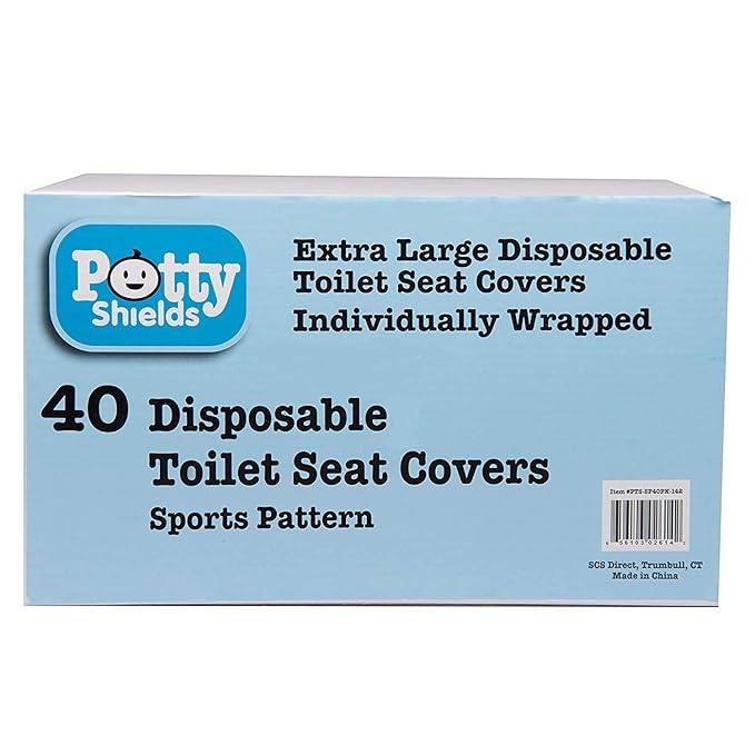 Disposable Toilet Seat Covers for Kids & Adults, 40 Pack - Protect from Public Toilet Germs While Potty Training & More - Extra Large, Waterproof, Portable, Individually Wrapped - Blue/Sports