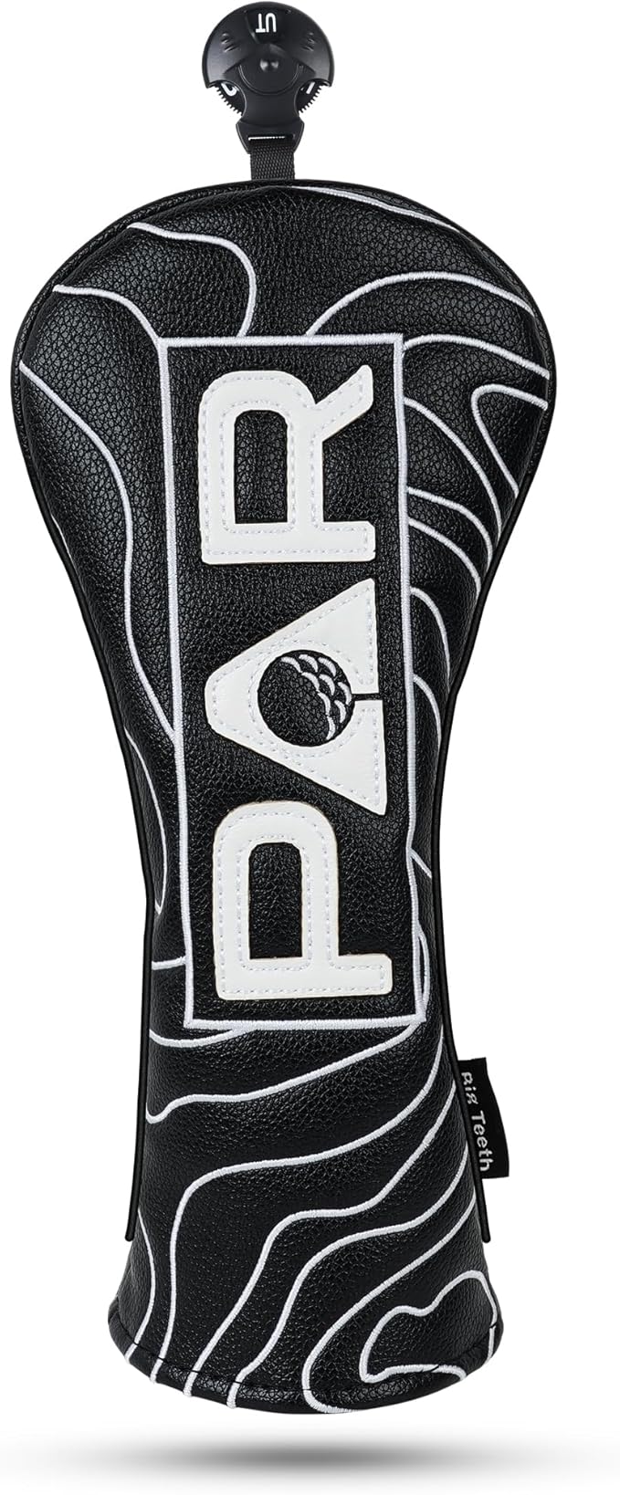 Big Teeth Golf Club Covers Full Set Driver Headcover Fairway Wood Hybrid Golf Club Iron Head Covers, Topographic Edition Putter Cover Leather Golf Head Covers Pure Black, Gifts for Men