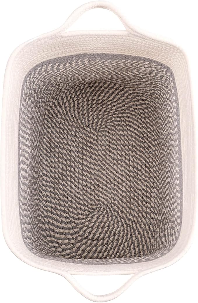 Medium and Large Woven Basket//With Handle, Used for Toys and Fabric Storage Basket used for Storing xl Storage Box, Decorative Storage Box Room (14L*15.7H TWhite/Gray, 14L*10W*15.7H)