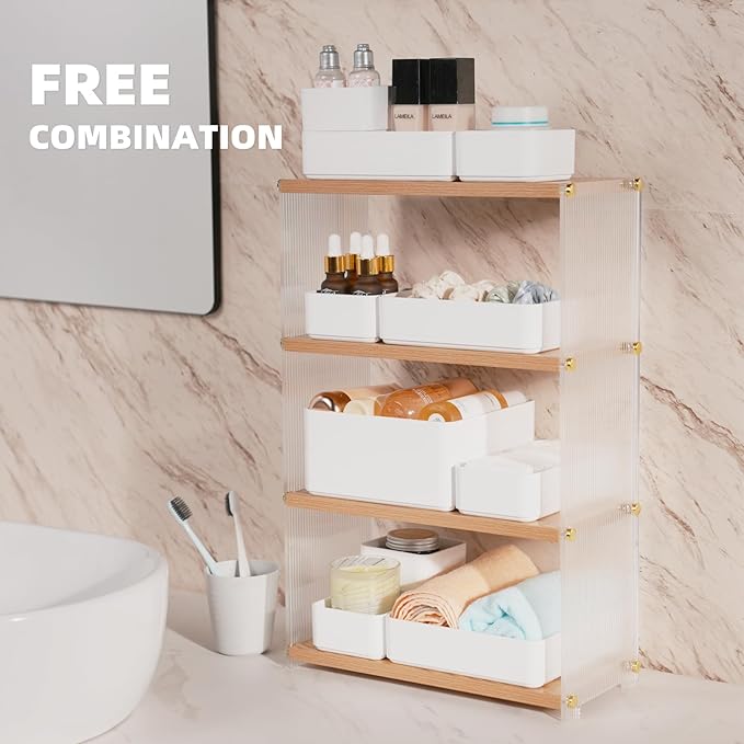 11-Piece Stackable Drawer Organizer Set, Multi-size Desk Drawer Organizer Trays Vanity Storage Bins for Storing Makeup, Stationery, Utensils in Bathroom Dresser, Office and Kitchen