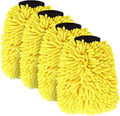 Car Wash Mitt Microfiber, Premium Chenille Microfiber Wash Car Mitts Sponge Scratch Free & Lint-Free, Mitts Waterproof Lining 4 Pack Yellow (8''X12'')