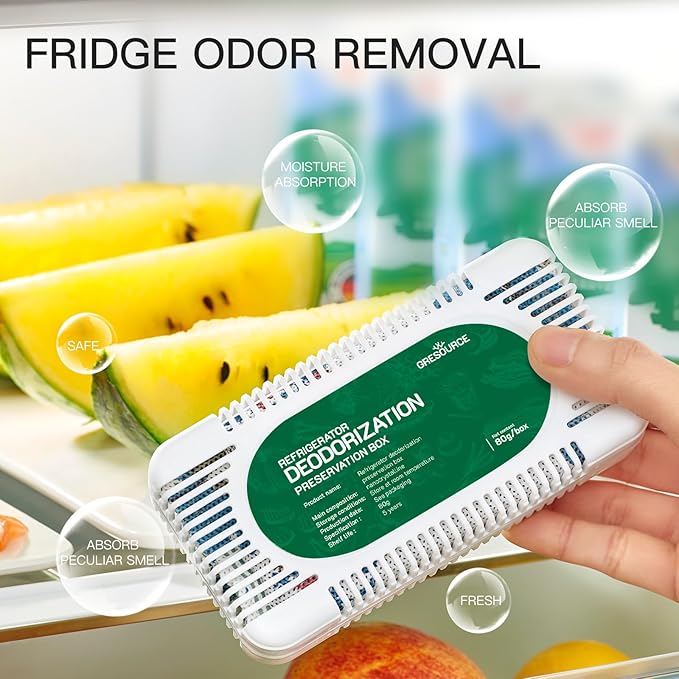 4 Pack Fridge Deodorizer, Refrigerator and Freezer Deodorizer Odor Eliminator Reusable, Unscented Activated Carbon Odor Absorber and Moisture for Freezers, Coolers, Closet and Trash Can
