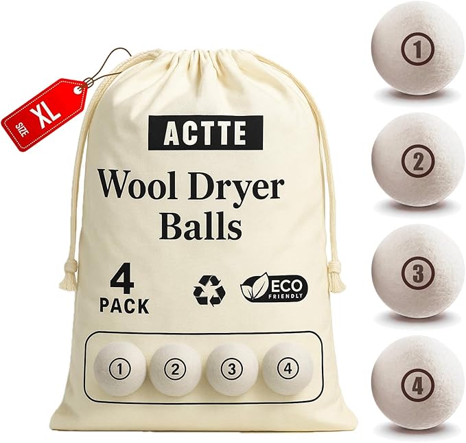 Sheep Wool Dryer Balls 4 Pack XL(2.7") Premium Natural Fabric Softener, Reusable Laundry Dryer Balls for Reducing Drying Time, Static and Wrinkles, Eco-Friendly – 100% New Zealand Wool