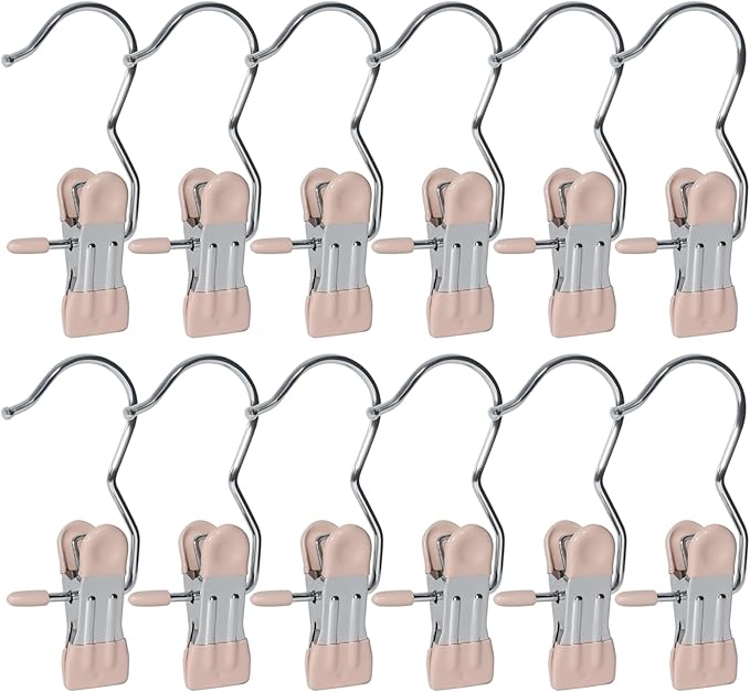 15/30Pcs Upgrade Double Head Clamp Dipped Clothespin for Laundry Hooks with Clips, Boot Holder, Hanging Clips, Portable Multifunctional Hangers Single Clip Space Saving for Jeans, Hats (30, Pink)