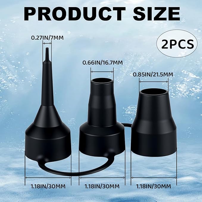 3 Size Air Pump Nozzle Replacement Set - 2 Sets Universal Plastic Inflatable Nozzles, Black Inflatable Pump Nozzles Head, Air Pump Inflator Adaptor Accessory for Inflatable Bed Mattress, Pool Floats