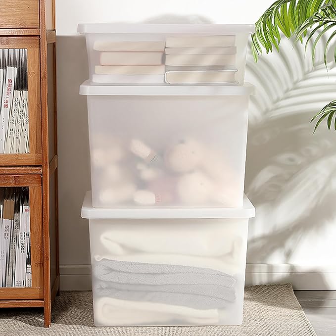 15 Quart Stackable Plastic Storage Bins with Lids,Container to Organize Shoes and Crafts on Closet Shelves,Garage, Totes, Tubs Boxes Organizing 4 Pack (4L)