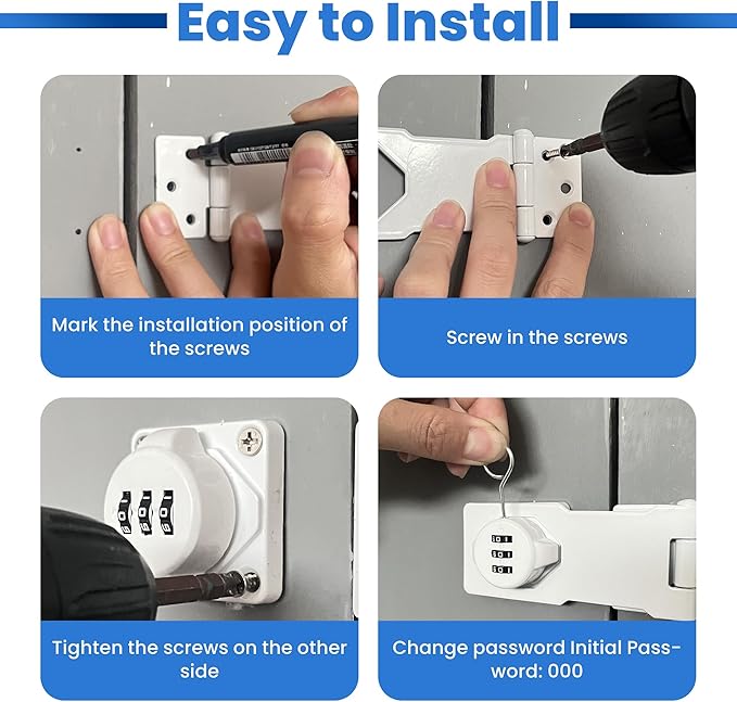 Keyless Cabinet Lock with Combination Code - 3-Digit Password Hasp Latch Lock for Drawers, Bifold Closet Door and Double Sided Door (White, 4.5 Inch)