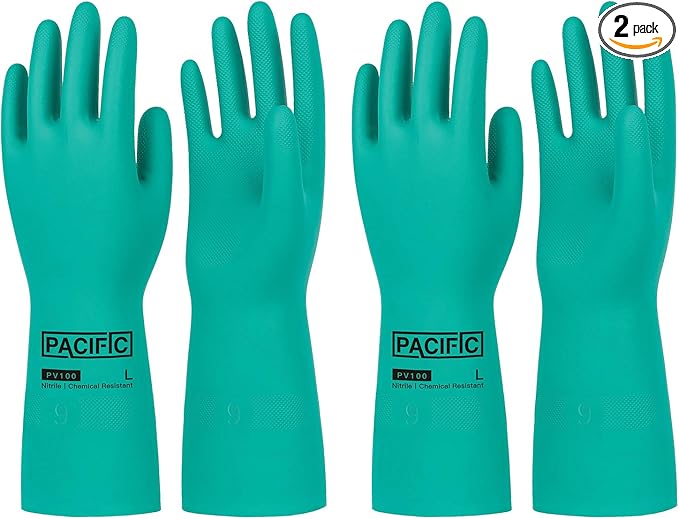 PACIFIC PPE 2 Pairs Nitrile Chemical Resistant Gloves, Flocked, Resist Strong Acid, Alkali, 15 mil, 12.6", XX-Large