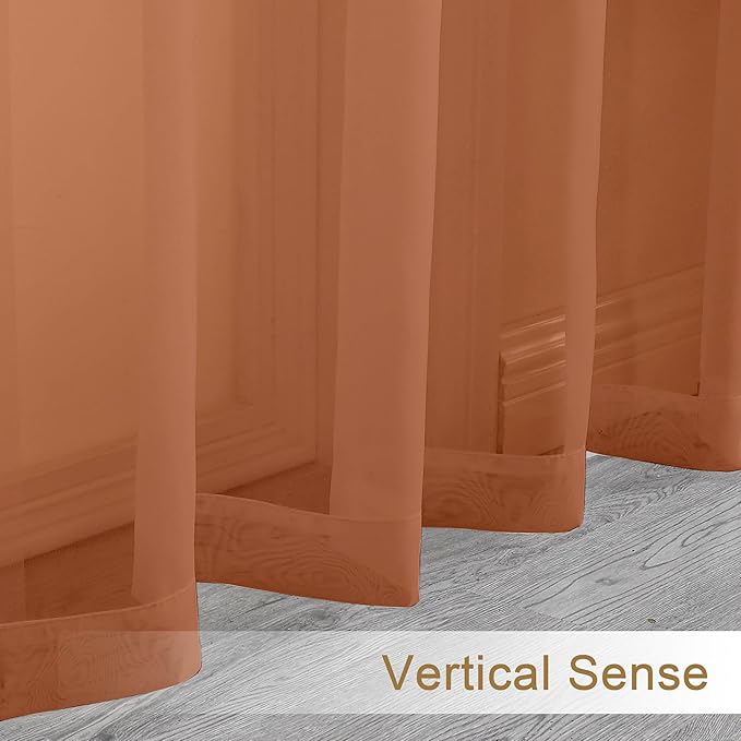 Chyhomenyc Sheer Orange Tier Curtains 24 Inch Length, Small Window Curtains Treatment for Bathroom Living Room Basement, Short Rod Pocket Cafe Curtain, 42W x 24L Inches, 2 Panels