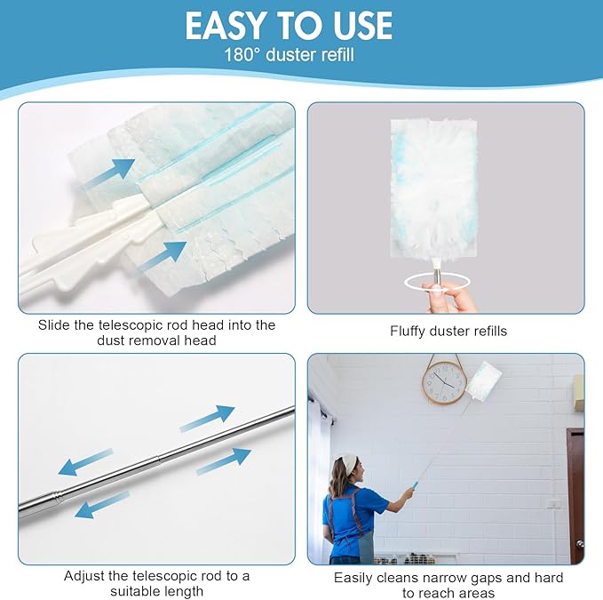 36 Pack 180° Duster Refills for Swiffer Duster Kit, with 1 Telescoping Handle for Multi Surface Dusters Heavy Duty Refill, 4X Electrostatic for Cleaning Furniture, Blinds, Electronic, Glass, Car.