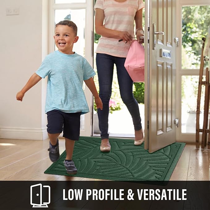Front Door Mat, Absorbent Resist Dirt Welcome Door Mat Indoor Outdoor, Waterproof Doormat, Sturdy Non Slip Backing, Fade Resistant, Low Profile Entry Mat for Entryway, 29×17, Green