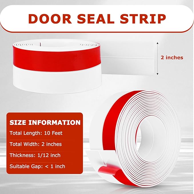 Weather Stripping Self Adhesive Door Draft Stopper Flexible Shower Door Bottom Seal Silicone Seal Strip for Sliding Glass Windows Side Gaps (White, 2 Inch Wide x 10 Feet Long)