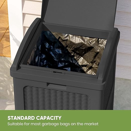 Patiowell 36 Gallon Outdoor Trash Can, Resin Outdoor Garbage Can with Lid for Patio, Backyard, Deck, Black (2 Pack