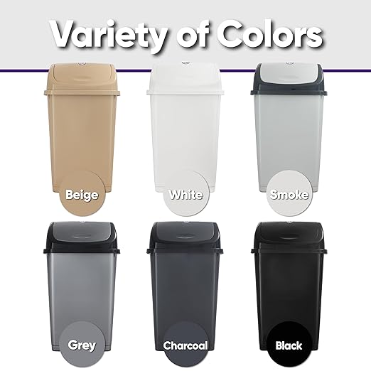 Superio 13 Gallon Plastic Swing Lid Trash Can, Grey/Black 2 Pack, Ideal for Home, Office, Garage, Patio, and Outdoor Use