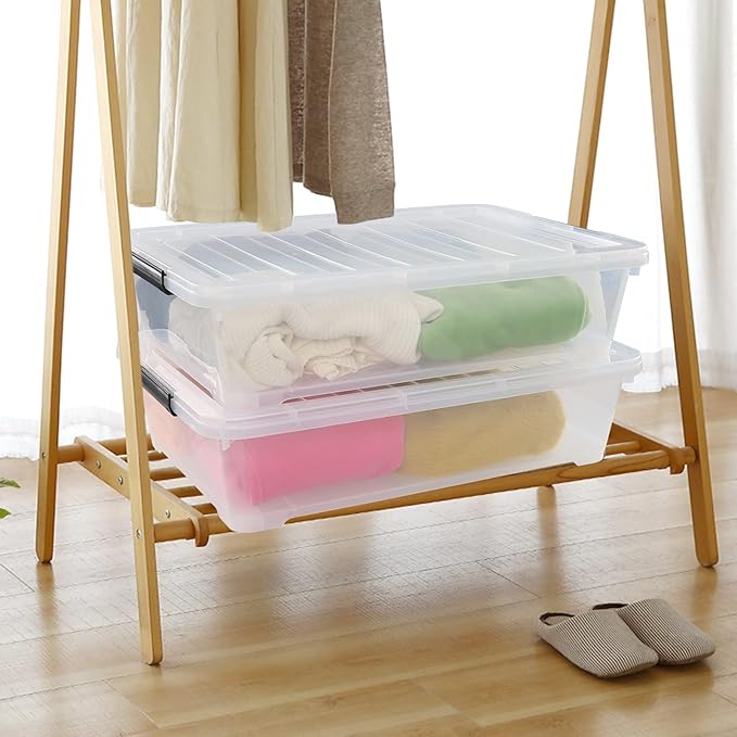 40 Quarts Under Bed Storage Boxes with Wheels, Large Plastic Shallow Tote Bins Set of 4