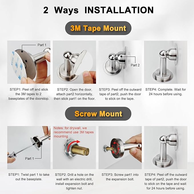 6 Pack Door Stopper Magnetic, COCIVIVRE Magnet Door Stop Stainless Steel for Wall and Floor Mounting, No Drilling Doorstop with Adhesive Tape Hold Your Door Open, Silver