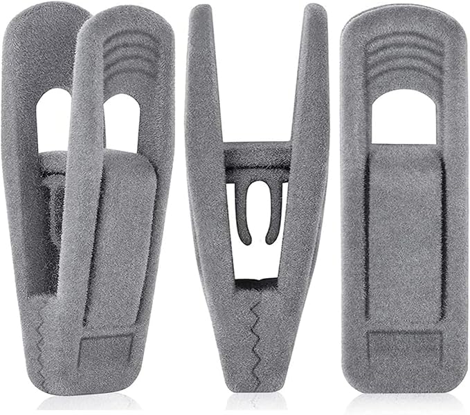 Grey Hanger Clips for Velvet Hangers - 40 PCS Gray Nonslip Velvet Hanger Clips, Skirt Hanger Flocking Clips Fit for Slim Velvet Hangers