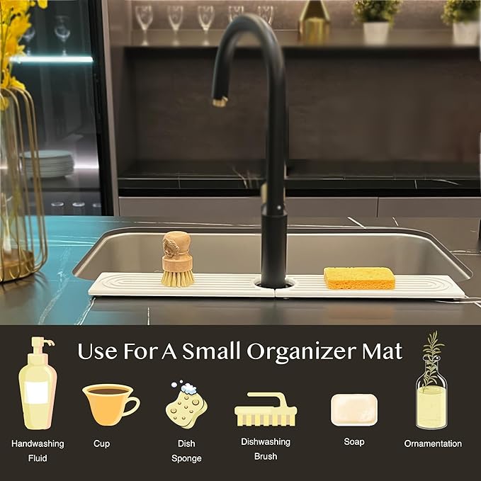 Faucet Mat for Kitchen Sink, Stone Drying Mat for Kitchen Counter, Stone Mat Bathroom, Kitchen Mat, Sink Mat, Water Absorbing Stone Tray for Sink, Bathroom Stone Mat(WHITE, 23.6 * 4")