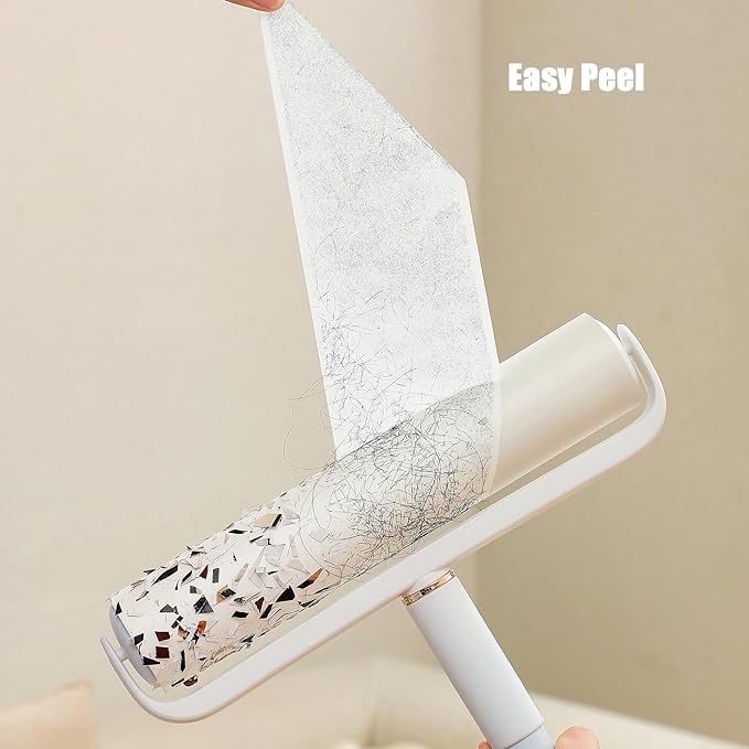 Floor Lint Roller Long Handle with Cover and 2 Refills for Pet Hair Extra Sticky Large 9.45 inch Lint Remover for Carpet Bedding Couch (Extra Long Handle & 3 Sticky Rolls)