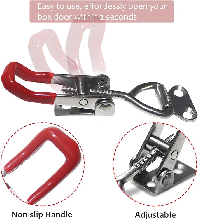 CUKAYO 4pcs Toggle Latch Clamp, 304 Stainless Steel Pull Hasp Latches, Quick Release Hand Tool Toggle Clamp for Smoker Lid Jig,Case Trunk,220Lbs Holding Capacity