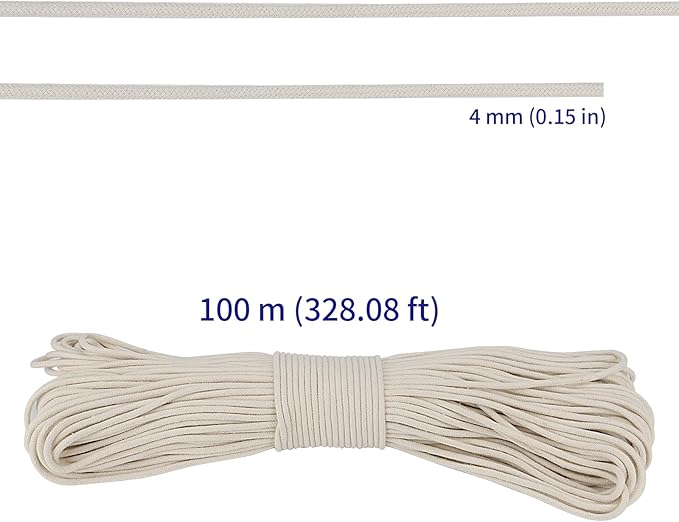 SOUJAP 5/32 Inch White Natural Cotton Clothesline Rope, 4mm x 328 Feet Cotton Sash Cord for Window, Decoration, Tie Down