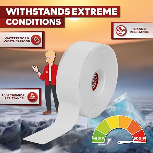 XFasten Self Fusing Silicone Tape Waterproof White– 1" x 36 Feet, Self Amalgamating Tape, Silicone Rubber for Plumbing, Sealing Pipes, Hose Repair, Outdoor Coax and Electrical Cables – Weatherproof