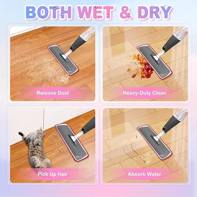 Replacement Microfiber Mop Pads Reusable Compatible with Reveal Spray Mop with Washable Pads, 16.5" Reusable Wet & Dry Mop Replacement Pads Fit for Any Microfiber Reveal Flat Mops(6 Pack)