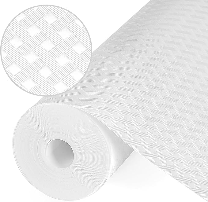 Shelf Liners, Non-Adhesive Drawer Liner, Waterproof & Oil-Proof Kitchen Cabinet Cupboard Liner Plastic EVA Material BPA Free Fridge Liner Mats Paper Protector for Shelves (White/12in x 120in)