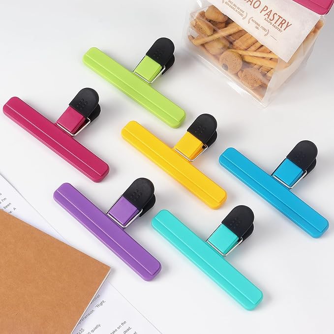 Tamaki 6 Pack Large Chip Bag Clips Assorted Color Food Bag Clips Plastic Heavy Duty Seal Grip, 6 x 3.5 Inch