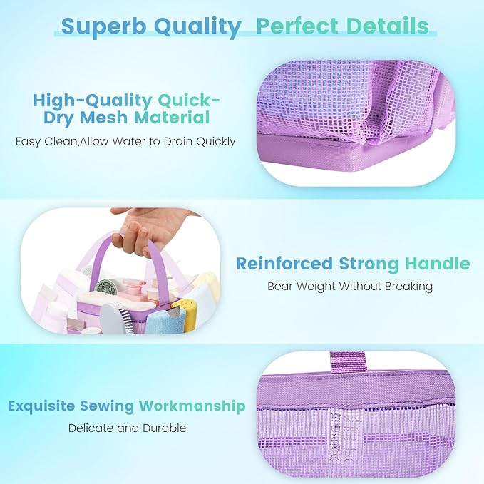 Mesh Shower Caddy for College Dorm Room Essentials for Girls with 9 Pockets,Large-Capacity Shower Basket,Quick Dry Toiletry Tote Bag,Outdoor Gym,Travel,Swim,Beach Camping Essentials-Black and Purple