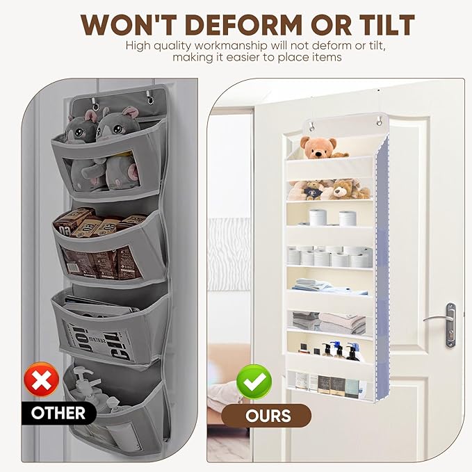 QINGUANG Over The Door Organizer,Hanging Organization and Storage, Behind Door Organizer with Side Pockets, 35 lbs Capacity,Anti Tilt, for Nursery, Bathroom, Bedroom,Dorm 4-Shelf Beige