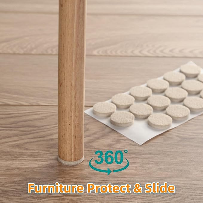 Furnigear Felt Furniture Pads for Hardwood Floors - Self Adhesive Chair Felt Pads, Floor Protector for Furniture Feet, Furniture Sliders Moving Your Furniture Smoothly - Anti Scratch 108 Pcs 1" Round