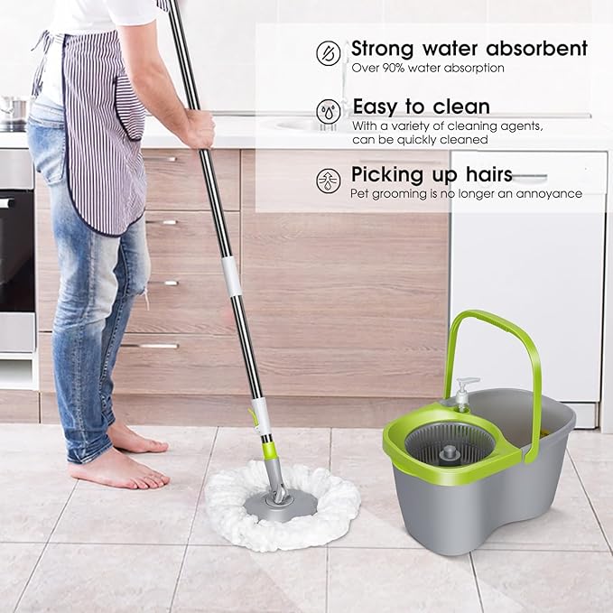 MASTERTOP Mop and Bucket with Wringer Set, Small Spin Mop Cleaning System with 3 Mop Pads,Spinning Mop Bucket for Floor Cleaning, 50.4" Extended Handle