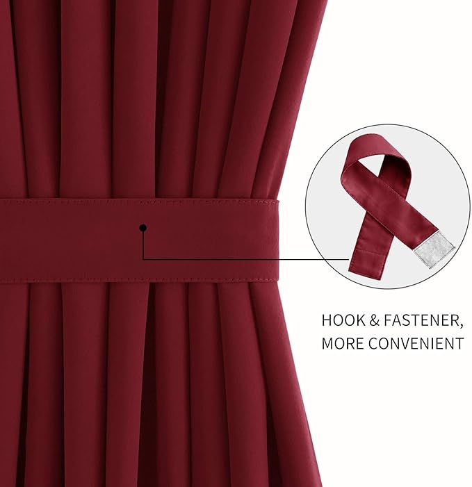 DWCN French Door Curtains - Rod Pocket Thermal Blackout Curtain for Doors with Glass Window, Kitchen and Patio Doors for Privacy, 23 X 72 Inches Long, 1 Curtain Panel with Tieback, Burgundy