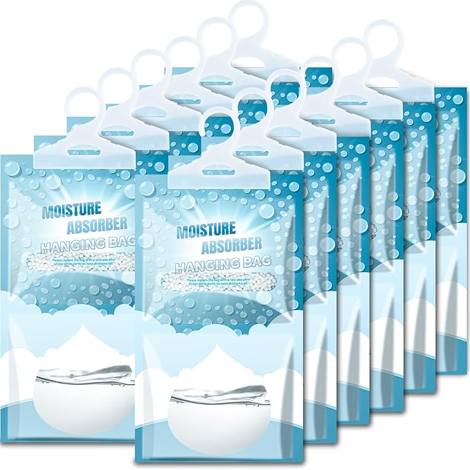 12 Pack Hanging Moisture Absorbers - Fagrance Free Dehumidifier Bags, 8.11 OZ, Removes Moisture & Odors, Humidity Absorber Packs for Closet Bedroom Kitchen