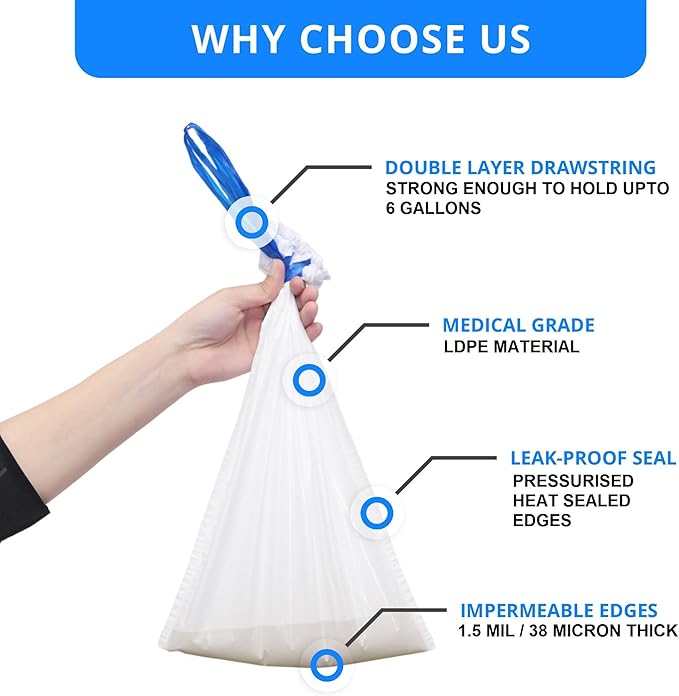 100 Bedside Commode Liners Bags for Commode Toilet - Leak Proof & Odorless Potty Liners for Portable Potty Chair Liners - Potty Bags for Portable Toilet Bag - Bedside Toilet Liners Disposable Adult