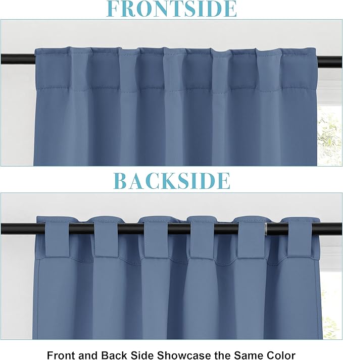 RYB HOME Bathroom Curtains Blackout - Thermal Insulating Privacy Small Window Curtains Short for Bedroom Basement Kitchen Kids Nursery Cabinet, Wide 42 x Long 30 inches, 2 Panels, Stone Blue