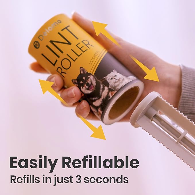 DELOMO Lint Roller 1,000 Sheets (5 Rollers + 5 Refills) - Lint Rollers for Pet Hair Extra Sticky, Mega Value Pet Hair Removal Tool for Clothes/Couch/Furniture/Car - Keep Your Home Tidy
