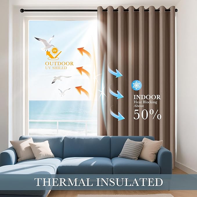 PONY DANCE Blackout Curtains for Bedroom 72 Inch Length 2 Panels Set, Privacy Thermal Insulated Room Darkening Grommet Drapes for Living Room Window, W34 x L72 Inch, Mocha