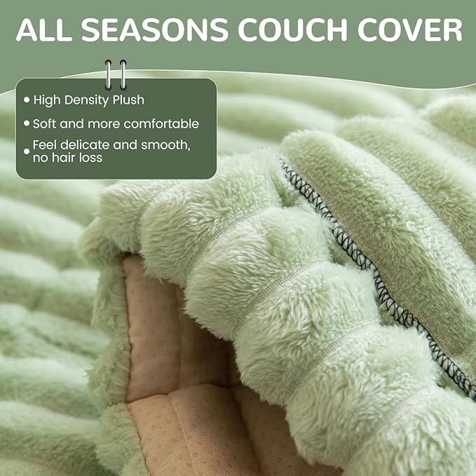 OTOB Dog Couch Covers for 3 Cushion Washable Non Slip Plush Pet Friendly Bed Mat Sofa Cover for Dogs, All Seasons Cozy Soft Fuzzy Furniture Protector Sofa Slipcovers (Matcha Green, 27.6" x 59.1")