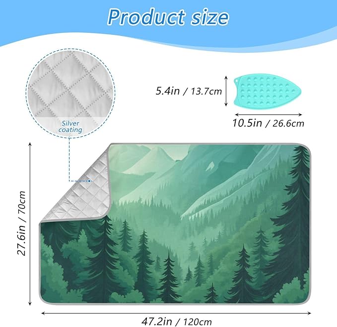 Mountain Forest Trees Green 02 Ironing Mat for Table top Portable Ironing Pad Blanket for Washer Dryer Countertop Travel
