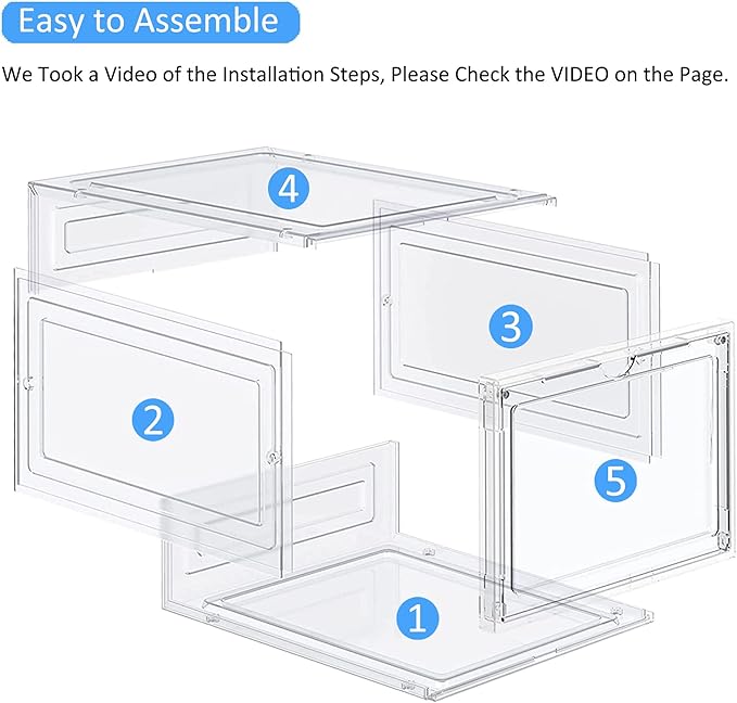 8 Pack Shoe Boxes Clear Plastic Stackable, Drop Front Shoe Storage Organizer for Closet, Sneaker Storage with Magnetic Door, Shoe Display Containers Fit US Size 12 (13.4”x 10.6”x 7.5”) Clear