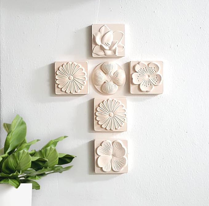 Stone Diffuser-Korean flowers 4 Square tiles, One Set-Odor Eliminator, Air Purifying, Humidity Control, Aromatherapy Passive Diffuser