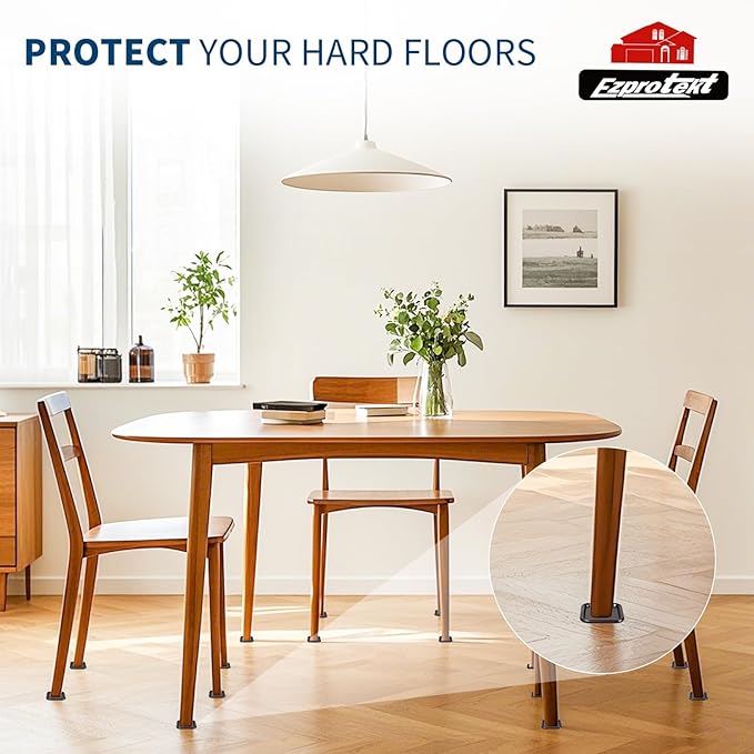 Ezprotekt 1 3/4" Square Non Slip Furniture Pads with Drip Glue Non-Woven Fabric Bottom, 16 Pcs Anti Skid Furniture Coasters Cups Floor Protectors for Bed, Sofa, Table, Chair, Cabinet, Brown/Black